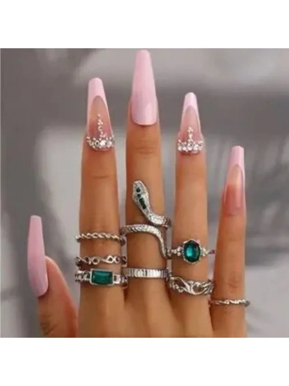 Silver 8pc Snake Ring Set
